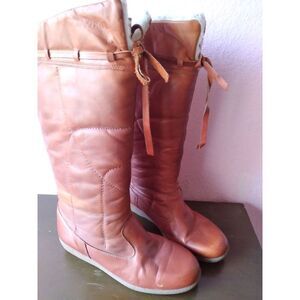 Siberian‎ Leather Boots Knee High Pull On Winter Lined Brown Size?